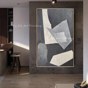 100% Ручная работа абстрактный серый холст пейзажное произведение искусства современная живопись маслом на холсте Классическое искусство домашнего офиса Cuadros