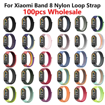 100шт Спортивный нейлоновый ремешок с петлей для Xiaomi Mi Band 8 браслет ремешок для часов Correa ремешок со спортивной петлей Miband браслет для Mi Band8