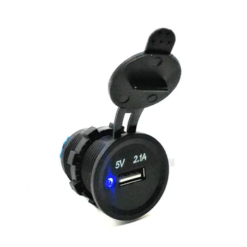 2.1A Синий светодиодный индикатор 5 В с одним USB-портом, автомобильное зарядное устройство USB для телефона, автомобиля, мотоцикла