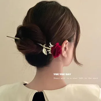 2023 Новая китайская Заколка с флокированной Розой, Старинная Изысканная Заколка с кисточкой, Высокоуровневая ретро-палочка для волос, головной убор для волос невесты