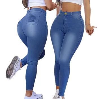 2024 Женские джинсы-стрейч, Модные узкие джинсовые брюки-карандаш, повседневные узкие брюки, Женская одежда S-2XL
