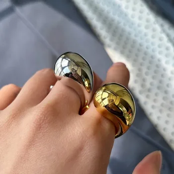 2024 Стильные Металлические Гладкие кольца с крупными каплями воды для женщин, Преувеличенное Металлическое Геометрическое кольцо с открытым пальцем, Корейский Ювелирный подарок