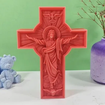 3D Крест, портрет Иисуса, Силиконовая форма для свечи, Статуя католического Апостола, сделай сам, Гипс, цемент, форма из смолы, Религиозные декоративные поделки