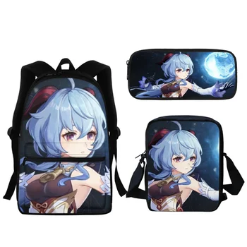 3Шт. Школьная сумка Genshin Impact Kids на молнии, Мультяшный Аниме-рюкзак для девочек и мальчиков, модная портативная маленькая сумка-мессенджер, пенал