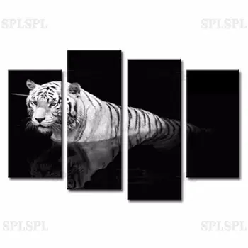 4 Сочетания изображений Черно-белая настенная живопись тигр на холсте современная настенная живопись с животными картина маслом домашний декор