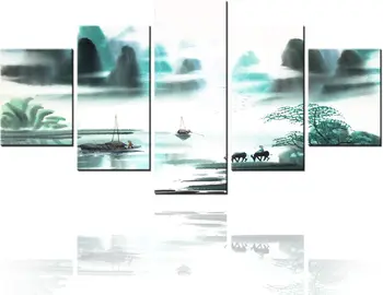 5 шт. Пейзаж в китайском стиле акварель Облака вокруг райских гор 5 шт. Картины Художественные Без рамок Абстрактный холст