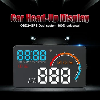 A OBD2 + GPS HUD D2500 Головной Дисплей Обороты автомобиля HUD Дисплей Проектор Спидометр Автомобильный Детектор Сигнализация Температура Воды Безопасность