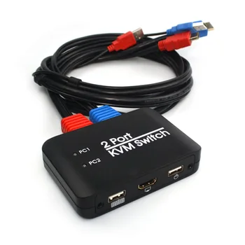 AY86 2-Портовый USB-HDMI-совместимый KVM-переключатель с Кабелями AY86 Switcher для Монитора, Клавиатуры, Мыши, Ноутбука, ТВ-Проектора, USB-устройства