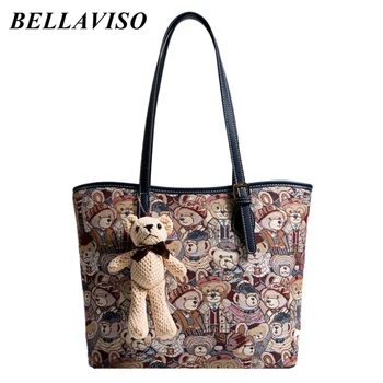 BellaViso Модная женская сумка-тоут, женская сумка через плечо, большая вместительная сумка с рисунком медведя, холщовые сумки для доставки BLSB-07