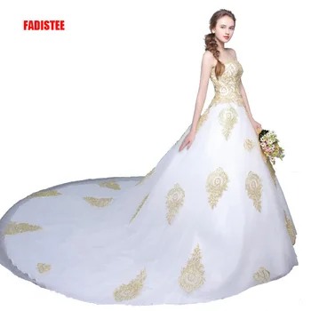 FADISTEE Новое поступление элегантное свадебное платье Vestido de Festa платье с королевским шлейфом аппликации длинный тюль стиль свадебная вечеринка золотое кружево