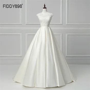 FIDDY898 Простые Свадебные платья С круглым вырезом трапециевидной формы, без рукавов, с кружевами и складками, Свадебные платья Vestido De Novia QD06118