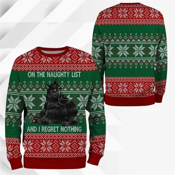 HX Ugly Christmas Sweater, толстовки, Забавные животные, Черные кошки, спортивная одежда, топы с длинными рукавами в полоску, Мужская Женская одежда
