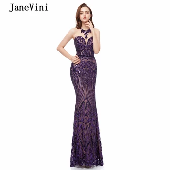 JaneVini, длинные вечерние платья Русалки с блестками, 2020, Дубай, фиолетовые, без рукавов, большие размеры, сексуальные вечерние платья для вечеринок
