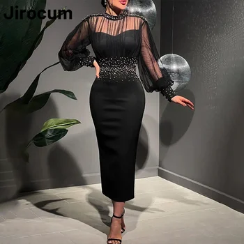 Jirocum, Черное платье для выпускного вечера в стиле Русалки с длинным рукавом и высоким воротом, расшитое бисером, Вечерние платья для вечеринок, Элегантное Новое платье для официальных мероприятий в Саудовской Аравии 2024 года