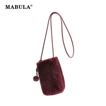 MABULA Слинг из натуральной овечьей шерсти, кошелек для мобильного телефона, простая стильная плюшевая сумка через плечо для девочек, мини-пушистая сумка на плечо