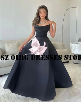 OIMG, новый дизайн, выпускные платья длиной до пола без бретелек, арабские женские черные Элегантные вечерние платья трапециевидной формы с вырезом лодочкой, официальное праздничное платье