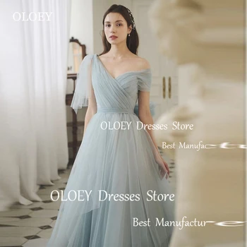 OLOEY Fairy, Пыльно-голубой тюль, длинные платья для выпускного вечера, Корейские вечерние платья длиной до пола, платье для свадебной вечеринки, формальное элегантное