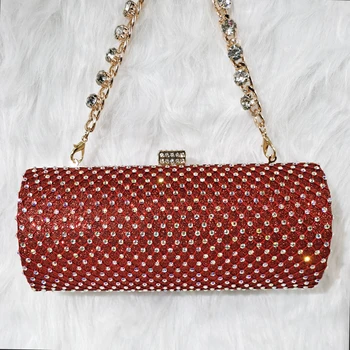 QSGFC Круглая жесткая сумка из хрустальной сетки красного цвета, вечерний клатч, модная девчачья маленькая сумка с длинным плечевым ремнем, двусторонняя сумка