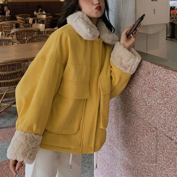 Rimocy 2023 Свободные Парки из овечьего флиса, женские Осенне-зимние куртки с хлопковой подкладкой в стиле пэчворк, женское пальто с длинным рукавом в корейском стиле