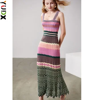 YUDX 2023 Новое Женское Плиссированное платье в стиле Пэчворк с Ампирной талией, Облегающее Эластичное Трикотажное платье Миди, Высококачественная юбка на подтяжках