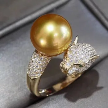 АААА ++++ 10ММ Таитянский жемчуг S925 Серебряное Леопардовое кольцо Открывающее кольцо