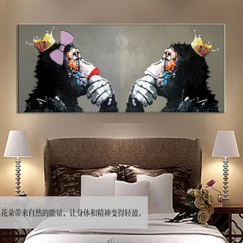 абстрактные король и королева орангутанги ручной работы настенная живопись для домашнего декора серая картина маслом на холсте животное обезьяна искусство