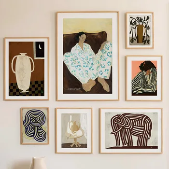 Абстрактные плакаты, принты, линия, Геометрическая Пижама, Женщина, Слон, картина на холсте, современное настенное искусство, украшение дома в гостиной