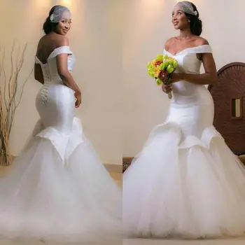 Белое свадебное платье с рыбьим хвостом, сексуальные кружевные свадебные платья с пузырями на заказ