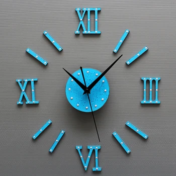Большие 3D настенные часы своими руками, синие кварцевые часы из дерева в античном стиле, Средиземноморский набор часов для украшения дома для гостиной Спальни