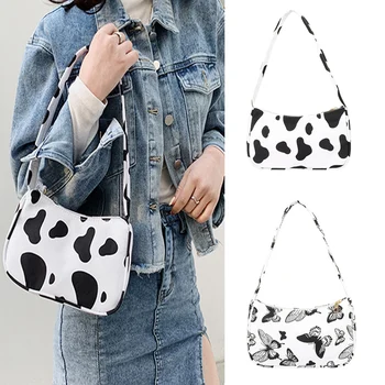 Весенняя женская маленькая сумочка с рисунком коровы, женская модная сумка для подмышек, сумки-полумесяцы на молнии, кошелек