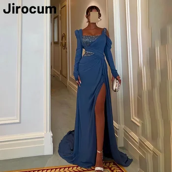 Вечернее платье-русалка Jirocum, женское вечернее платье с квадратным вырезом и длинным рукавом, расшитое бисером, платье для выпускного вечера длиной до пола, платья для особых случаев с разрезом