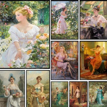 Винтажный портрет Благородной женщины, принты плакатов для галереи, домашнего декора гостиной, цветочного сада, девушки, картины на холсте, настенное искусство