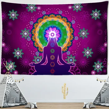 Гобелен для медитации с семью Чакрами, Украшение стен Индийским Буддой, Гобелен с Мандалой, Колдовство, Богемный Декор для дома в стиле хиппи, Коврик для йоги