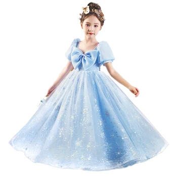 Голубое Платье Принцессы со Снежинками и блестками для Детей, Розовое Элегантное Праздничное Платье на День Рождения для девочек от 2 до 14 лет