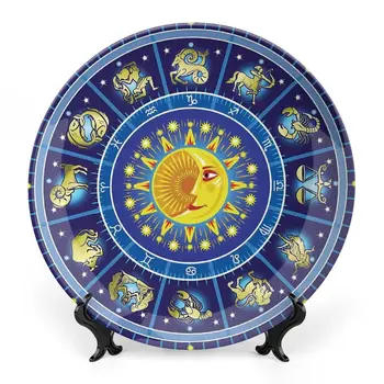 Декоративные керамические тарелки для астрологии, Круг по гороскопу, Солнце, Рождение, Зодиакальное созвездие, Декоративные тарелки для дома, желто-оранжевый