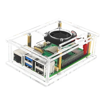 Для Raspberry Pi 5 Акриловый корпус Медные/алюминиевые радиаторы Защитный чехол Защитная оболочка с охлаждающим вентилятором