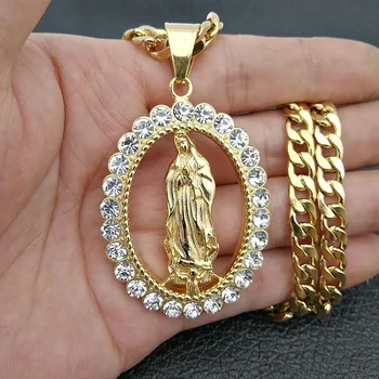 Доход от моды Европа и Америка Католическая Дева Мария Ожерелье Религиозная Вера Бог Хип-хоп Кулон Изысканные подарки для вечеринок