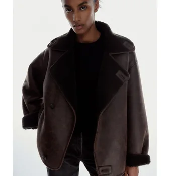 Женская куртка, новинка 2023 года, осень и зима, Новое усовершенствование женской одежды, лацкан из меха ягненка, меховая встроенная двусторонняя куртка