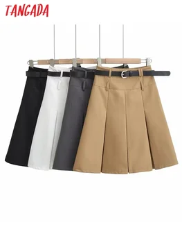 Женская однотонная Плиссированная юбка Tangada 2023 с поясом, женские шикарные юбки с высокой талией, 2T60