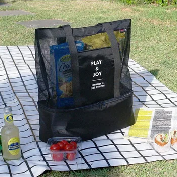 Женская сетчатая прозрачная сумка большой емкости, двухслойные, сохраняющие тепло, большие пляжные сумки для пикника
