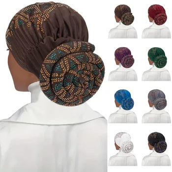 Женская шапочка-тюрбан с бриллиантами, эластичный мусульманский платок, женская шапочка-оголовье, Африканские кепки, Женские аксессуары для волос