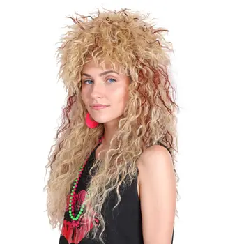 Женские Длинные Вьющиеся блондинки 80-х с красновато-коричневыми синтетическими волосами, костюм для косплея, Парик со свободной шапочкой для парика