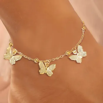 Женские ножные браслеты с бабочками из Чешского золота и серебра, модные бусины, браслет на ногу, Летний Пляжный браслет на лодыжку, Цепочка для ног, ювелирные изделия