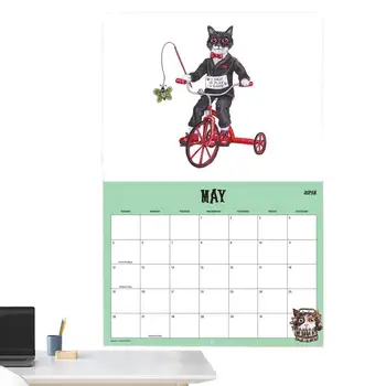 Забавный Настенный Календарь на 2024 год, Милый Настенный Ежемесячный Календарь на 12 месяцев С января 2024 года По декабрь 2024 года, Милый Настенный Ежемесячный календарь Scaredy Cat Для