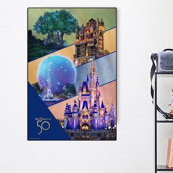 Замок принцессы Диснея, 50-летие мультфильма, картина на холсте, плакат Диснейленда, настенное искусство для гостиной, украшение дома