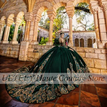 Зеленые Пышные платья для Мексики 16 Girl Sweetheart с длинным шлейфом Роскошное платье для выпускного вечера на День рождения Vestido De 15 Quinceañeras