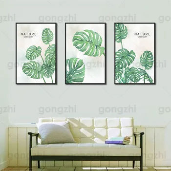 Зеленый натуральный абстрактный холст Настенные панно для гостиной и спальни Плакаты в скандинавском стиле и печатные материалы