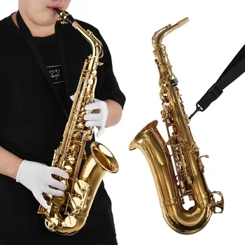 Золотой альт-саксофон Eb, латунный корпус, белый корпус, клавиши, Тряпка для чистки, щетка для грифа саксофона