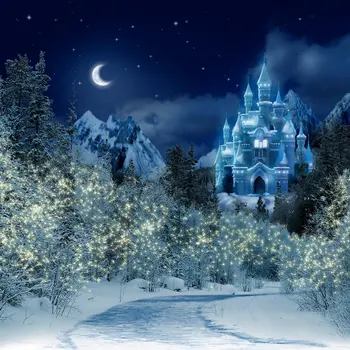 Золушка синий Замок 1 зимняя ночь луна фоны Высокое качество Компьютерной печати фон для вечеринки