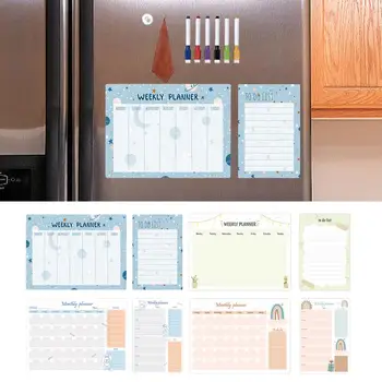 Календарь на доске для холодильника, Магнитная доска для планирования, Ежемесячный Стираемый Магнитный Календарь на холодильник с 6 цветными маркерами, Кухонное полотенце